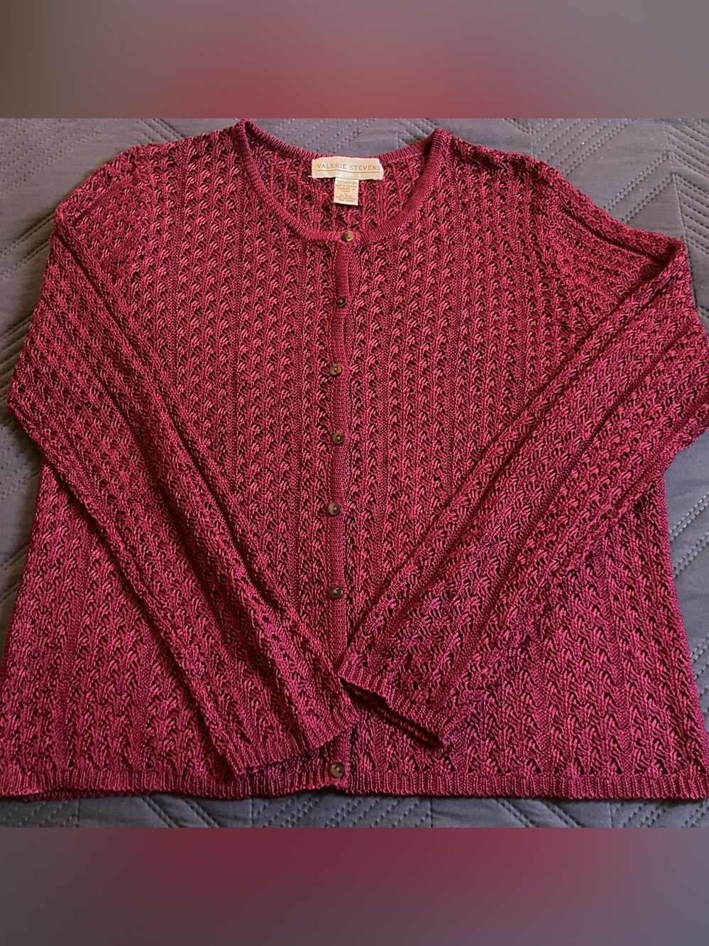 Valerie Stevens Deep Berry Knit Button-Front Cardigan